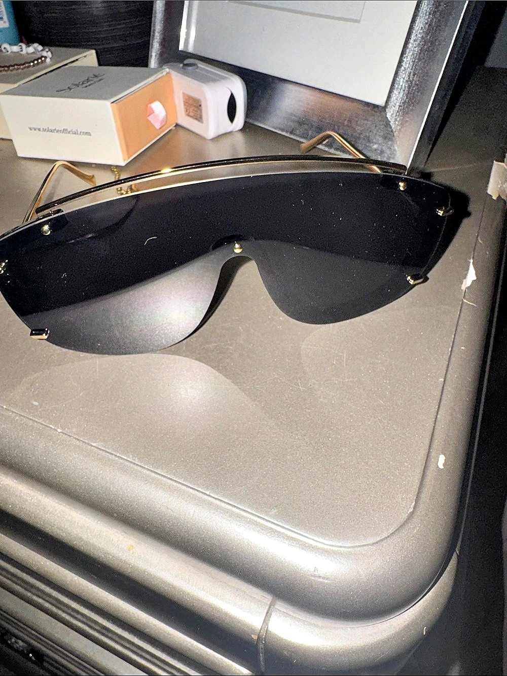 Oversized Shield Sunglasses in Black & Gold